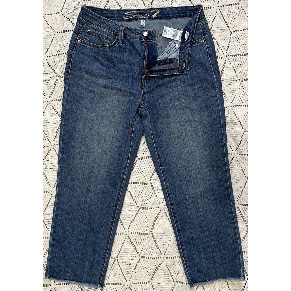 Seven7 Tower Straight Crop Womens‎ Jeans Size 6 Raw Hem Stretch Mid Rise Comfort